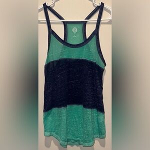 So‎ Women's Relaxed Tank Top Blue Green Striped Racerback Lightweight Size XS
